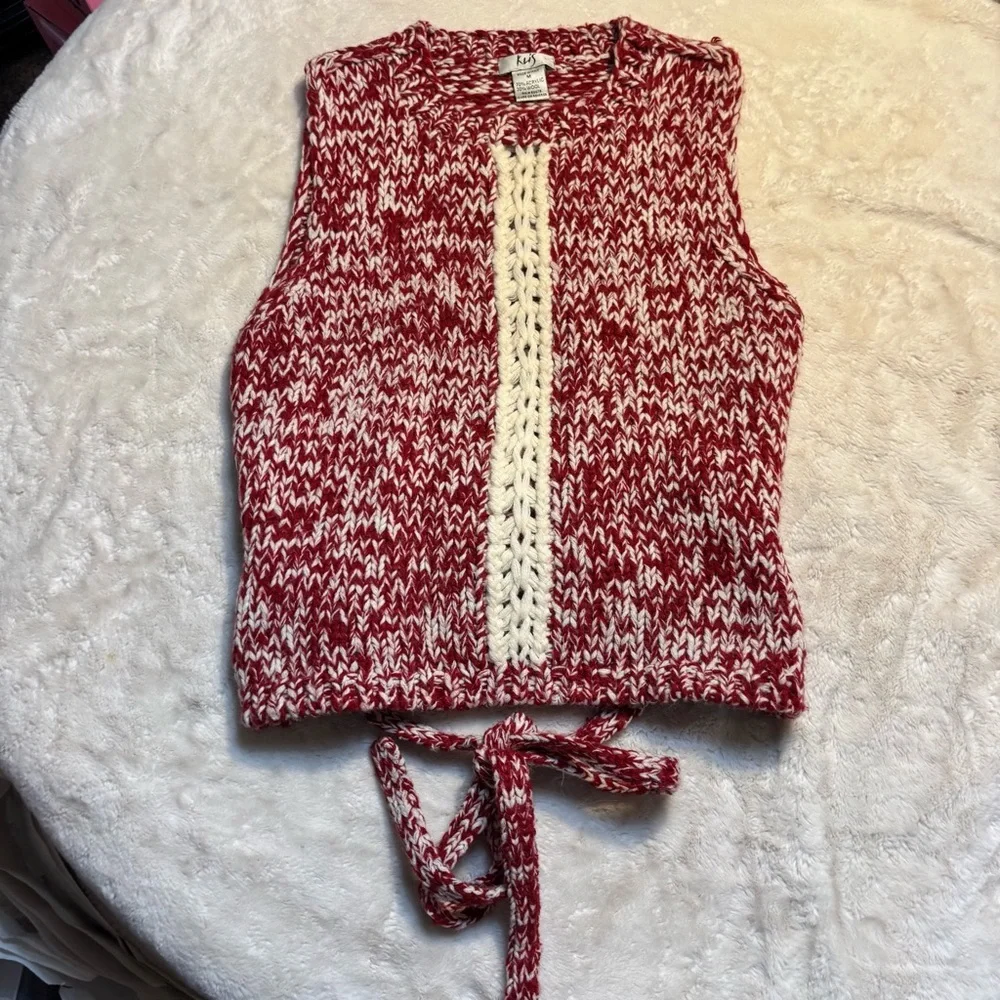 Vintage Sweater Vest Medium Klis Red Ivory Knit Sleeveless Sweater Made Italy